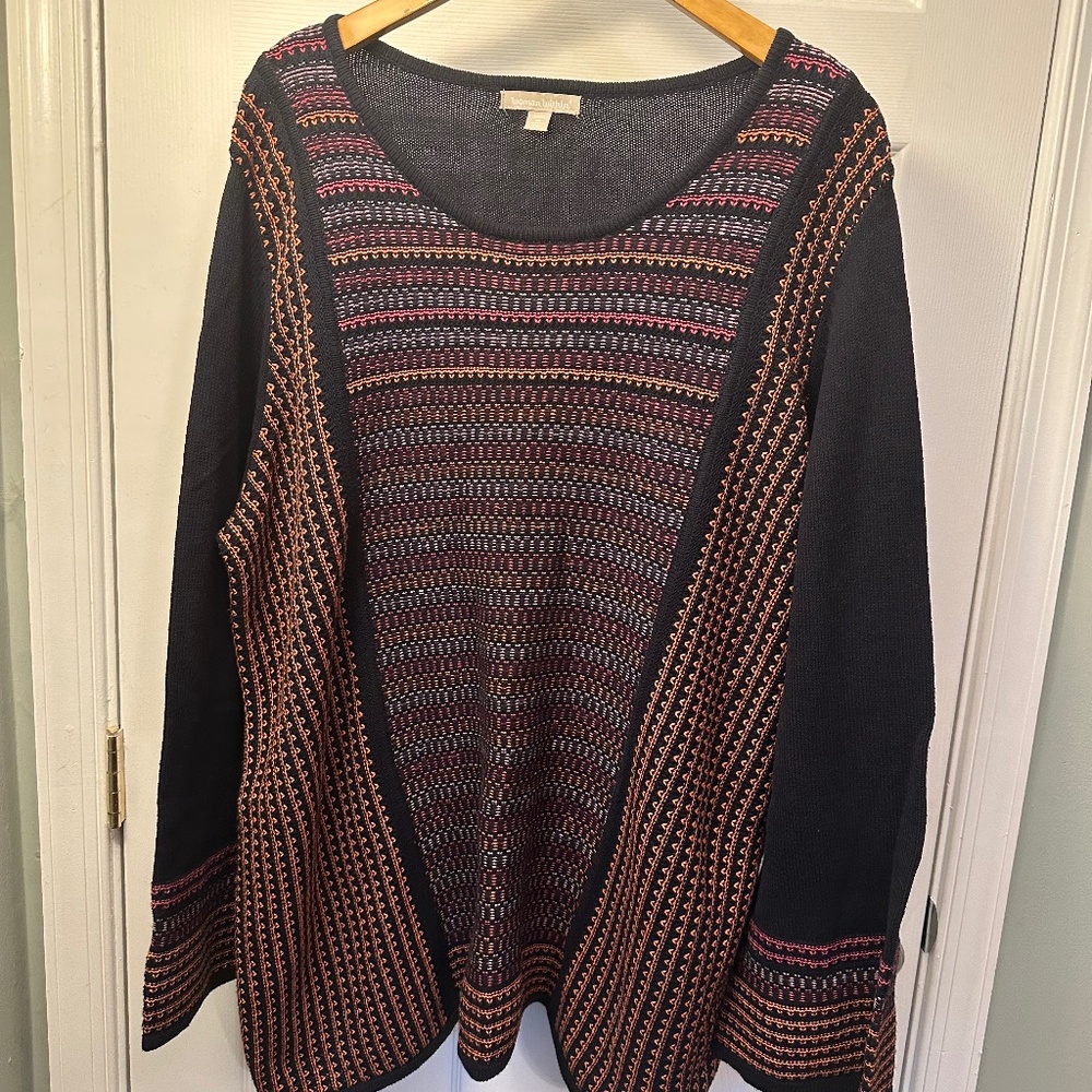 🧡🖤❤️ Beautiful NWOT Woman Within Sweater, 1X (22/24). Pristine Condition ❤️🖤🧡